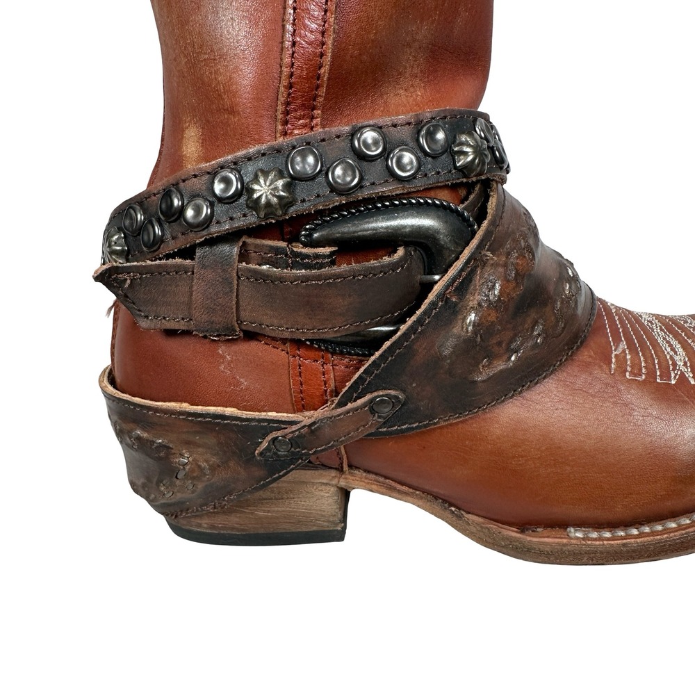 Freebird Steven Rodondo Whiskey Leather Tall Western Boots Women 7 Studded Zip - Picture 10 of 14